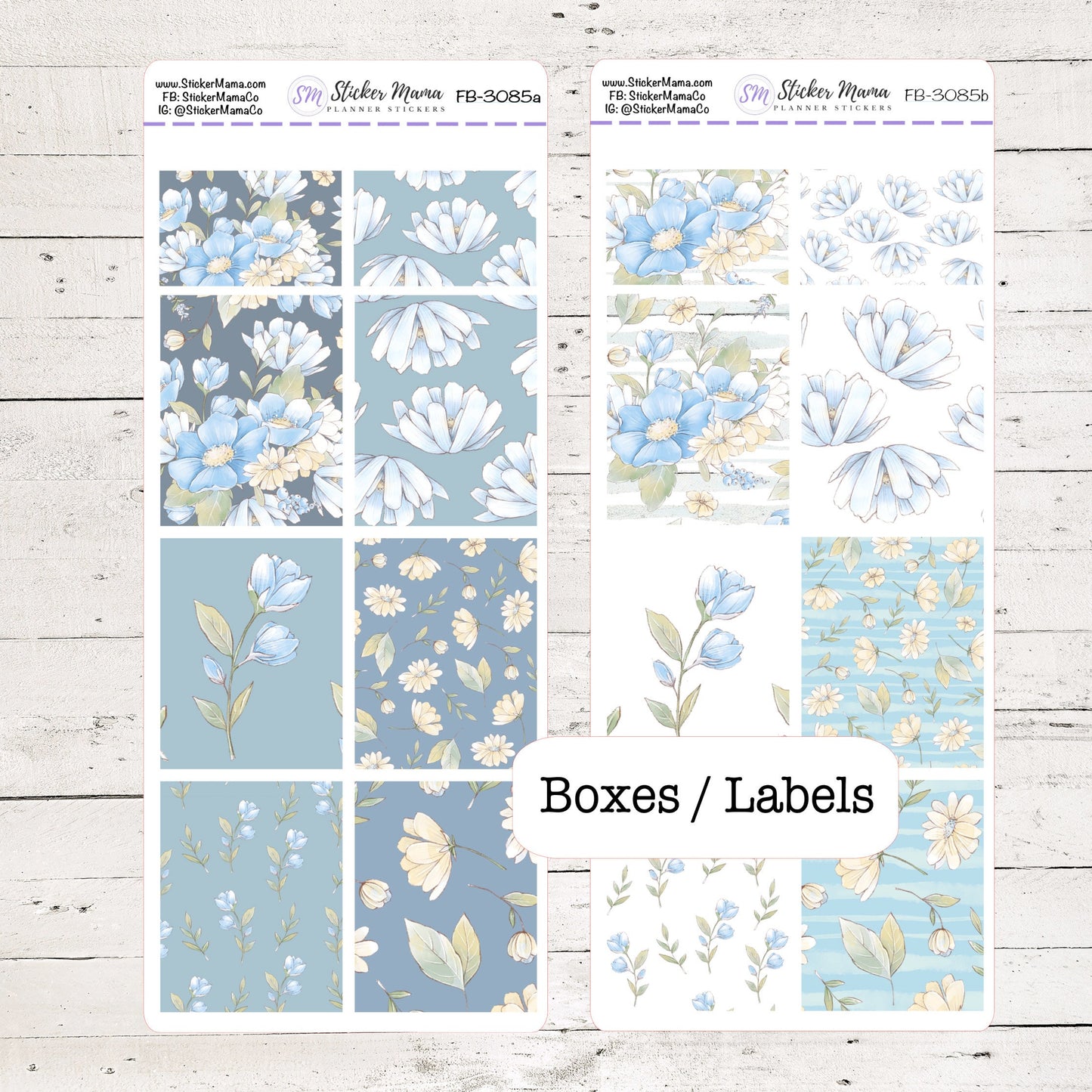 FB-3085 - FULL BOX Stickers - August Delicate Blue Flowers - Planner Stickers - Full Box for Planners