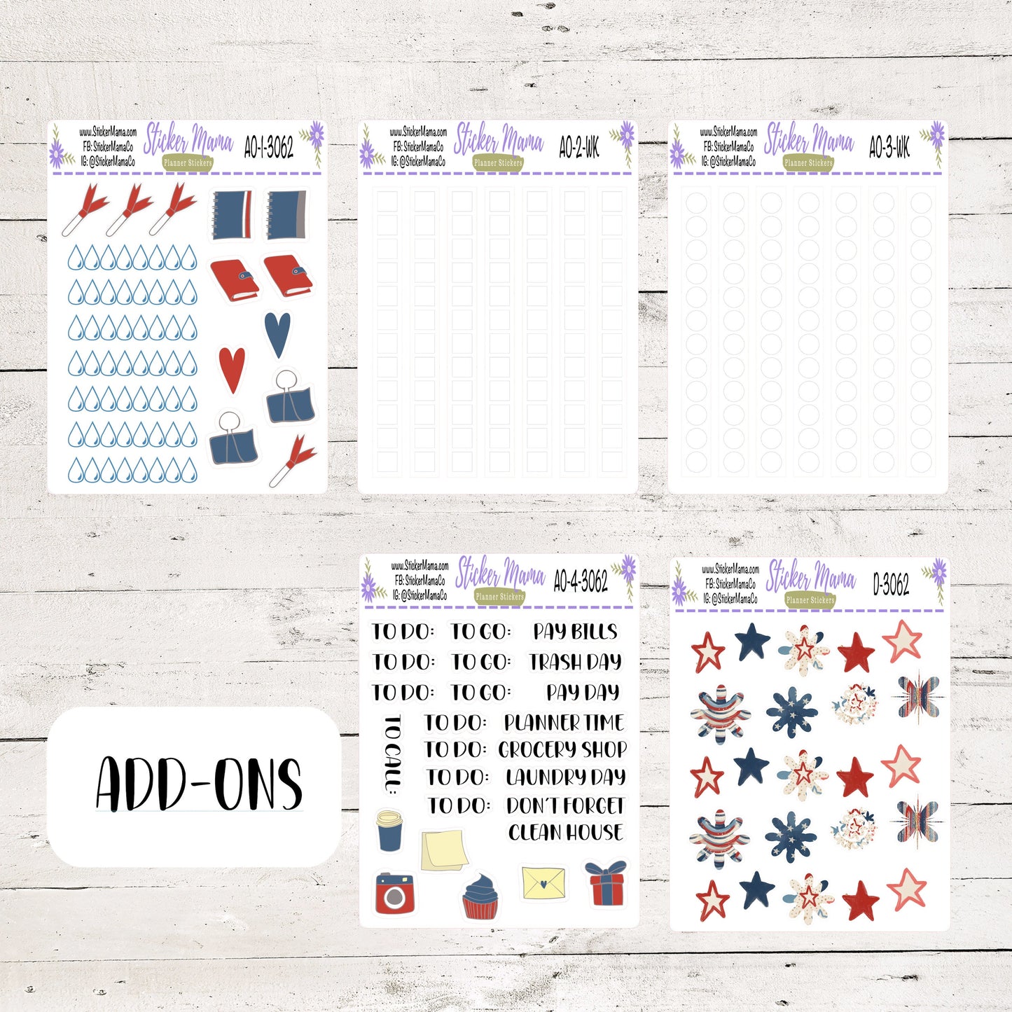 NEW WK-3062 - PATRIOTIC || Weekly Planner Kit || Erin Condren || Hourly Planner Kit || Vertical Planner Kit