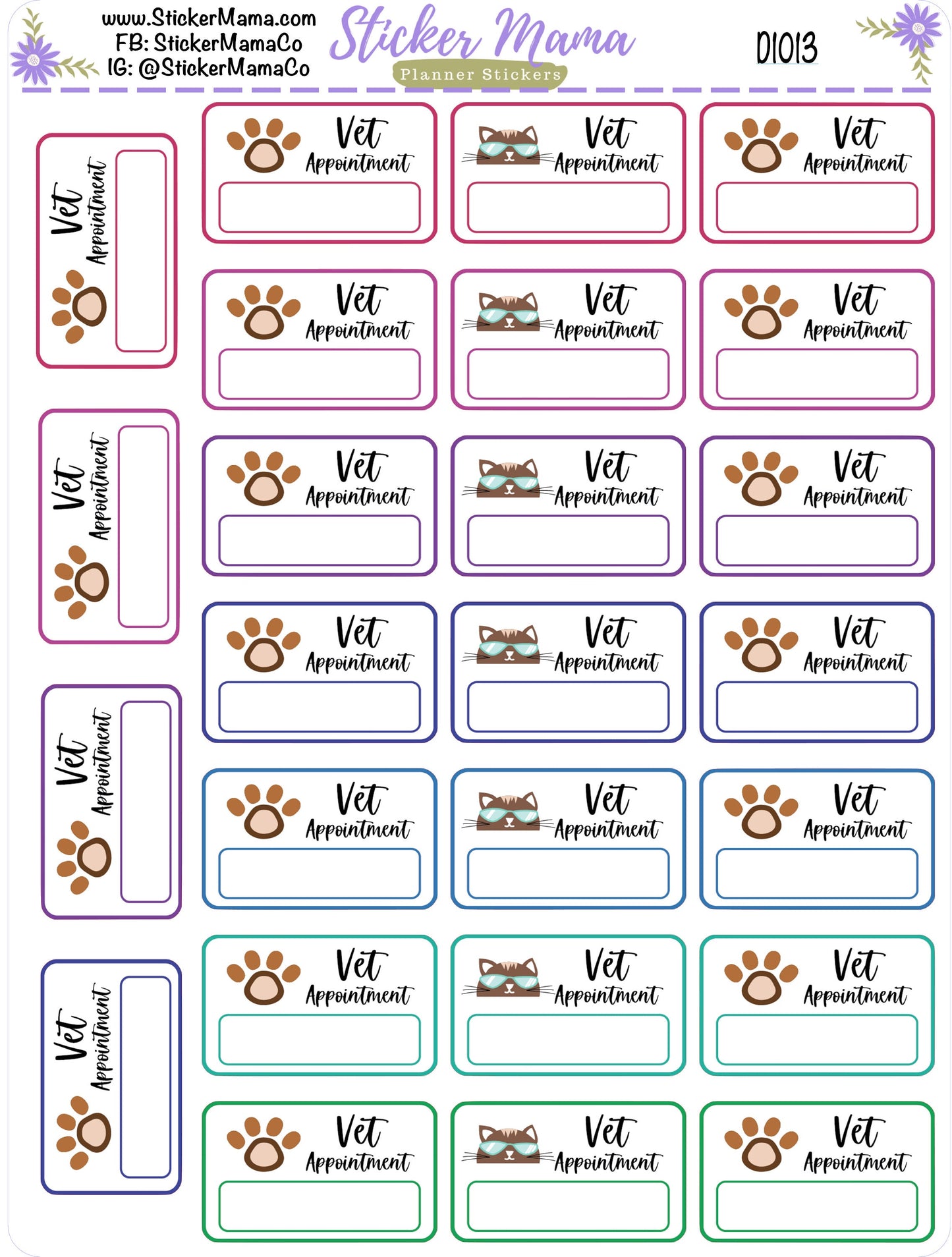 D1013 - PET APPOINTMENT STICKERS - Planner Stickers - Pet Stickers for Planners