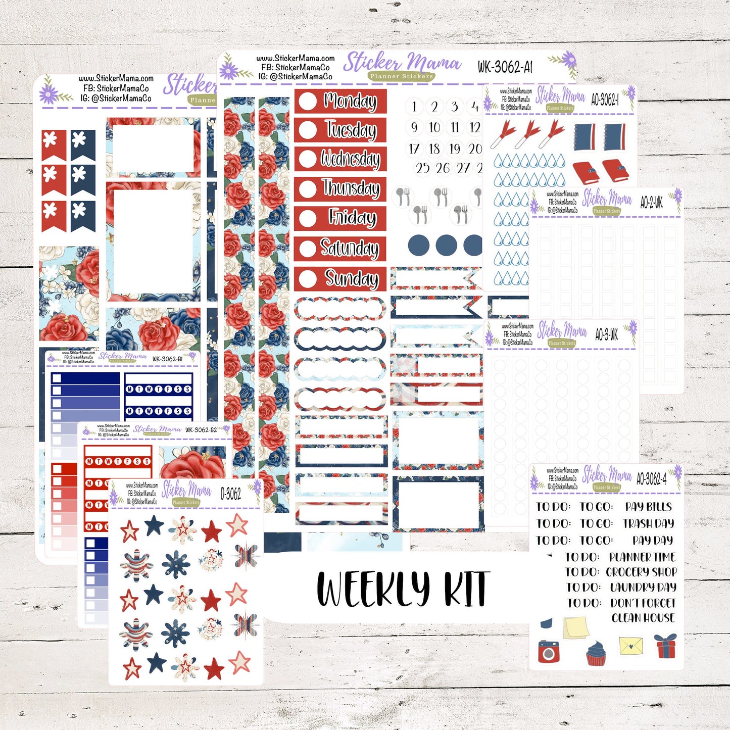 NEW WK-3062 - PATRIOTIC || Weekly Planner Kit || Erin Condren || Hourly Planner Kit || Vertical Planner Kit