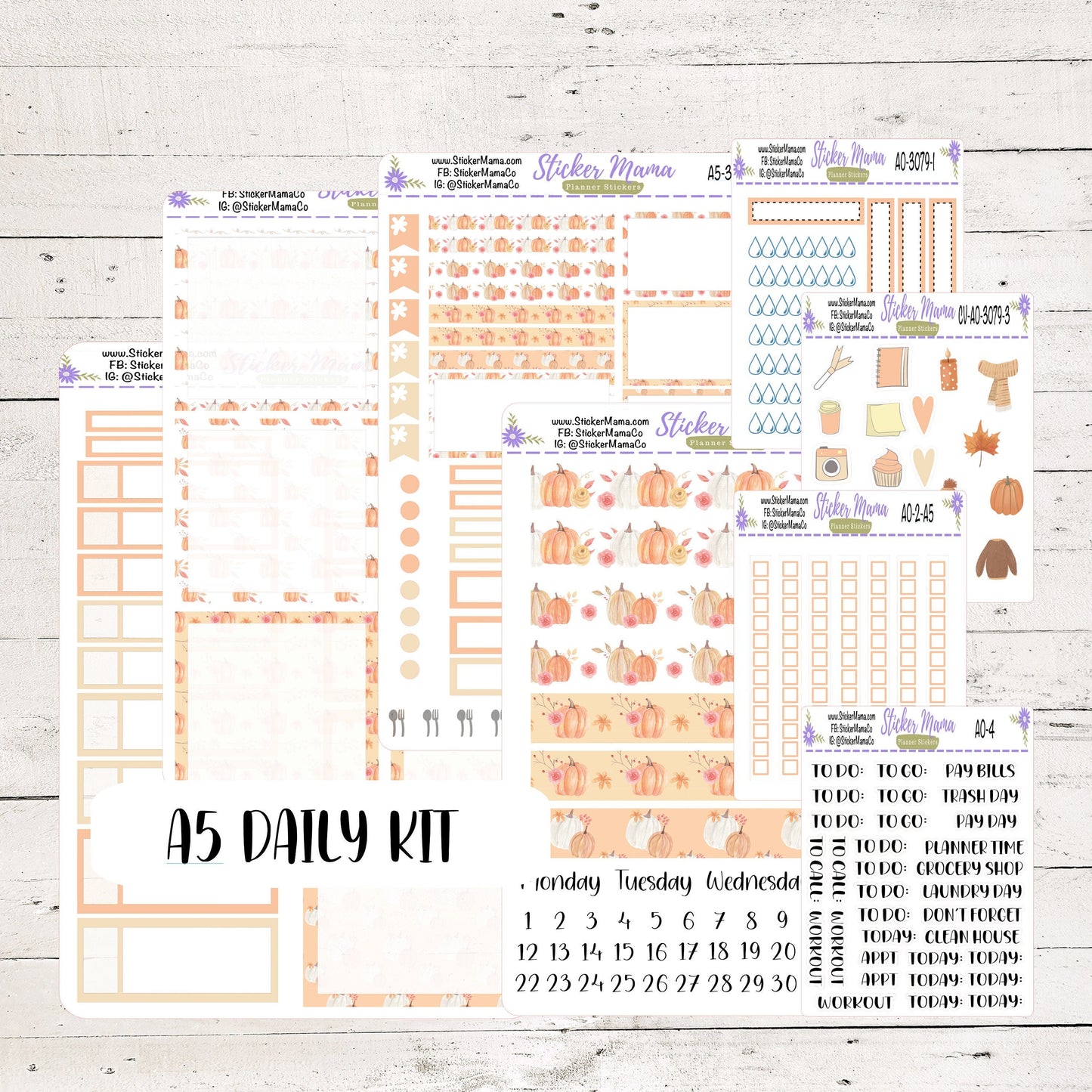 A5 Daily Duo -3079 - Pumpkin October Stickers Planner Stickers - Daily Duo A5Planner - Daily Duo Stickers - Daily Planner