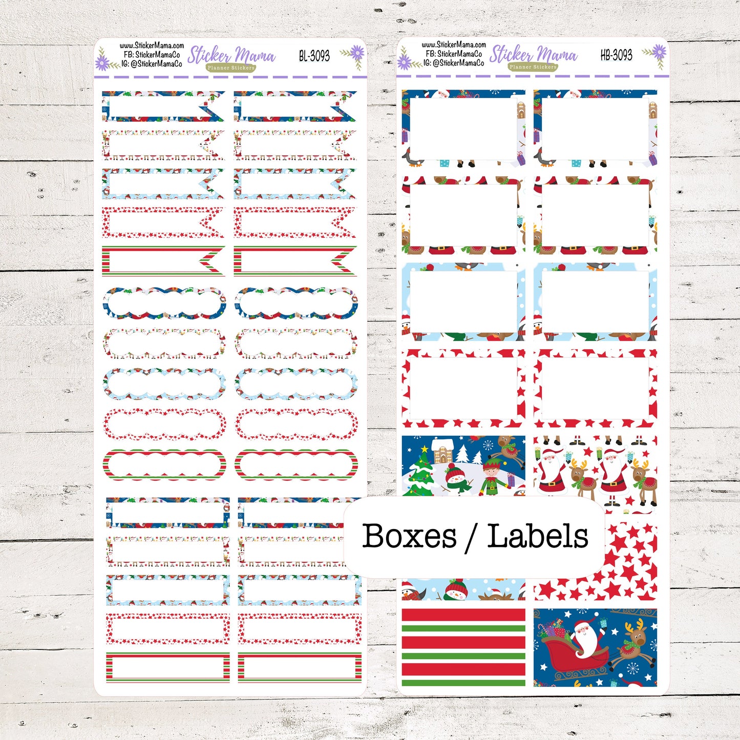 BL-3093 - HB-3093 BASIC Label Stickers - Holly Jolly - Half Boxes - Planner Stickers - Full Box for Planners