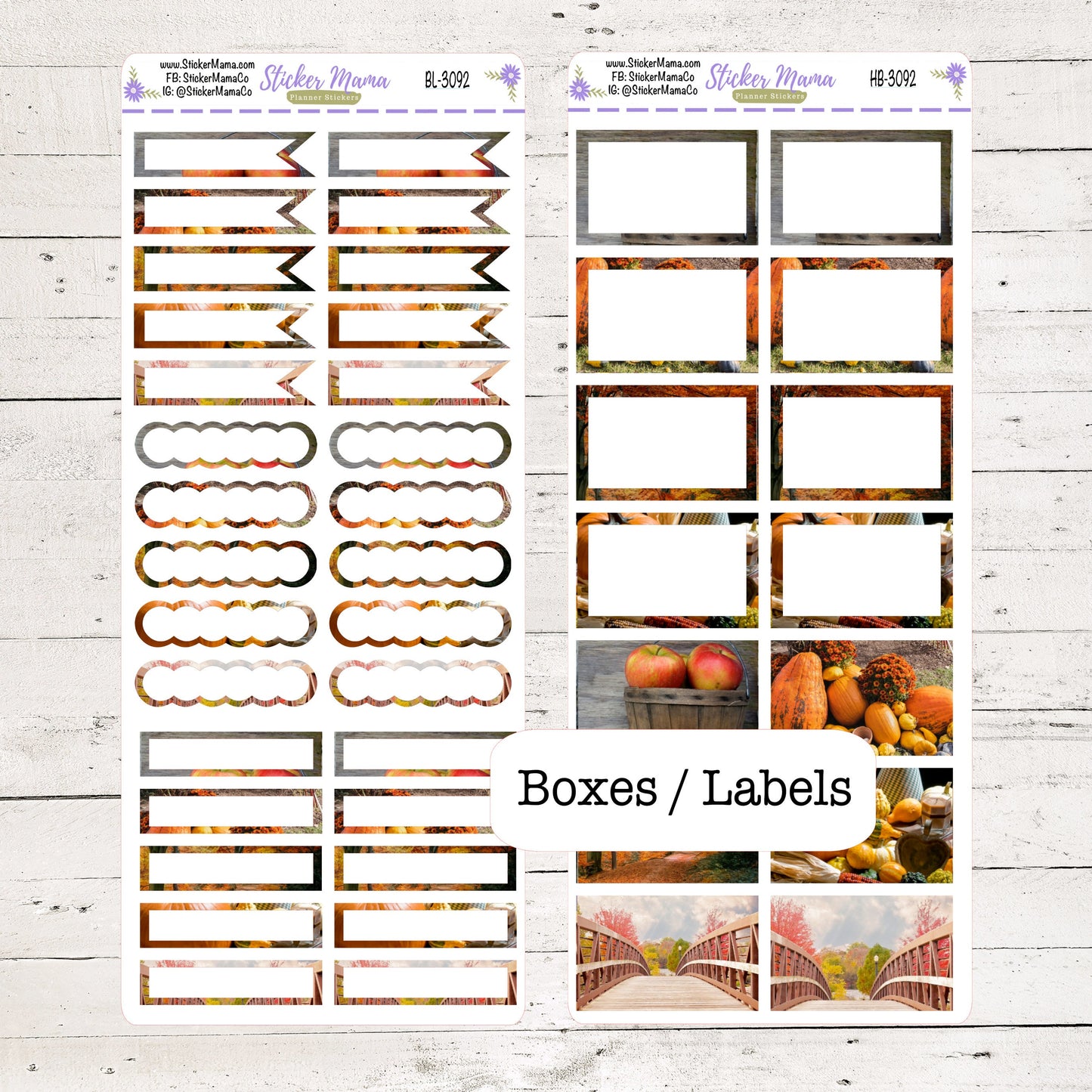 BL-3092 - HB-3092 BASIC Label Stickers - Fall Y'all - Half Boxes - Planner Stickers - Full Box for Planners