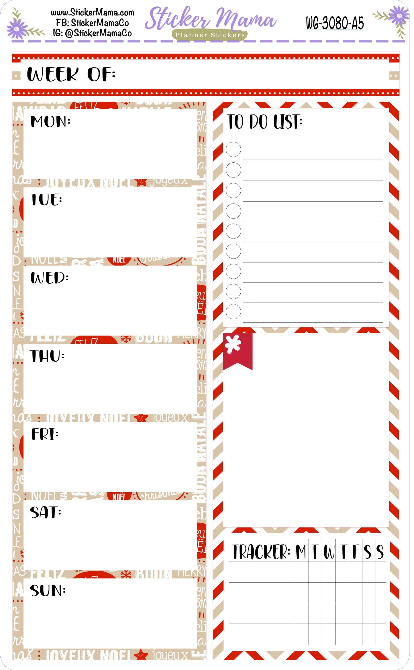 WG-3080 - WEEK at a GLANCE - Traditional Christmas - weekly glance 7x9 or a5