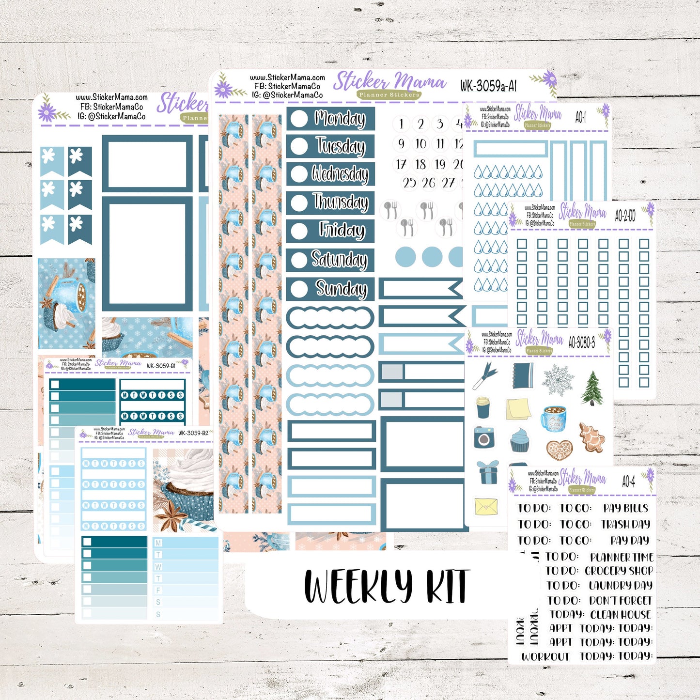 NEW WK-3059a - Christmas Winter 2 Stickers || Weekly Planner Kit || Erin Condren || Hourly Planner Kit || Vertical Planner Kit