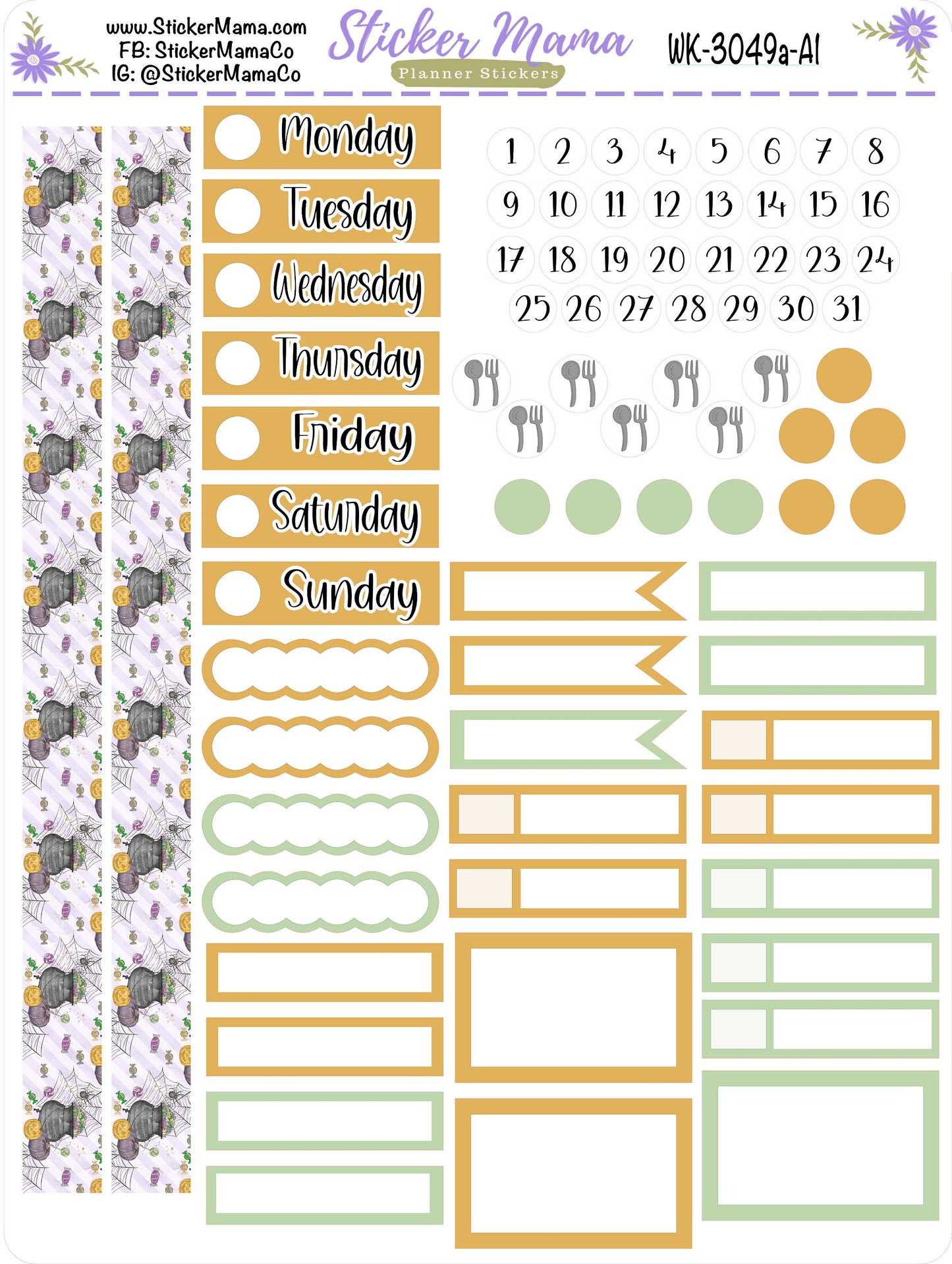 NEW WK-3049a - Cute Halloween 2 || Weekly Planner Stickers || Weekly Planner Kit || Erin Condren || Hourly Planner Kit || Vertical Planner