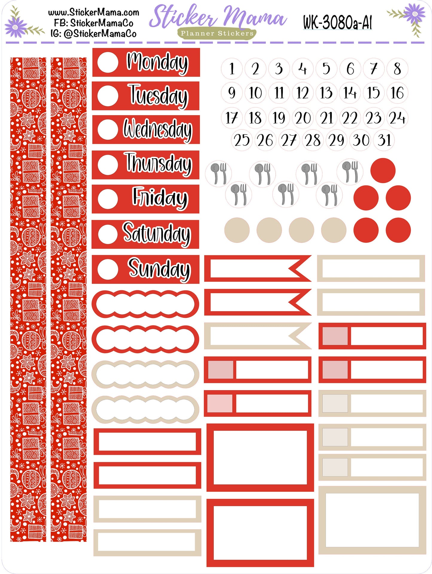 NEW WK-3080a - Traditional Christmas 2 || Weekly Planner Kit || Erin Condren || Hourly Planner Kit || Vertical Planner Kit