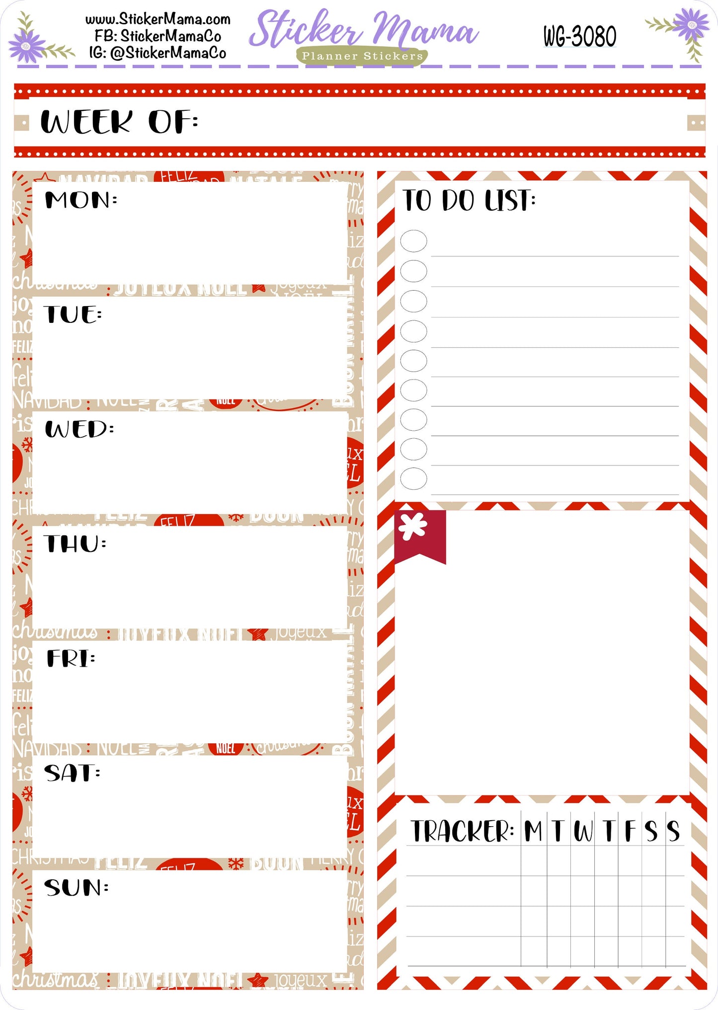 WG-3080 - WEEK at a GLANCE - Traditional Christmas - weekly glance 7x9 or a5