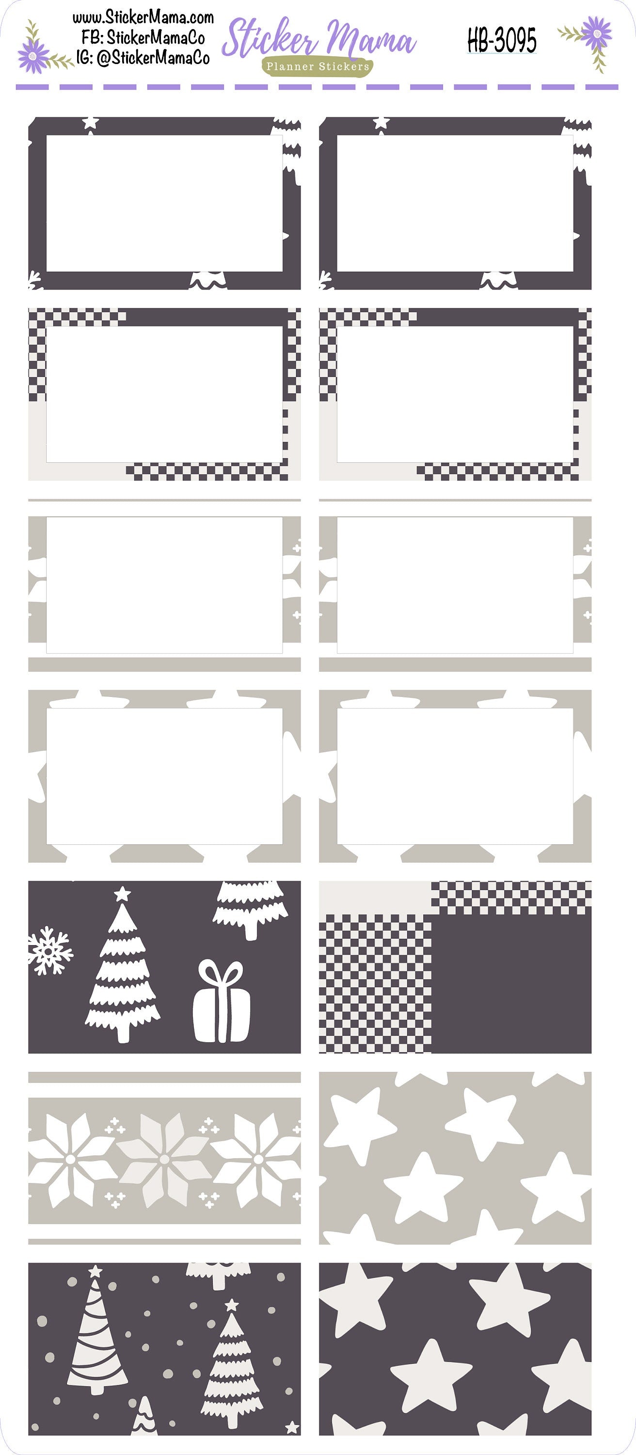 BL-3095 - HB-3095 Winter Grey Basic Label Stickers -  - Half Boxes - Planner Stickers - Full Box for Planners