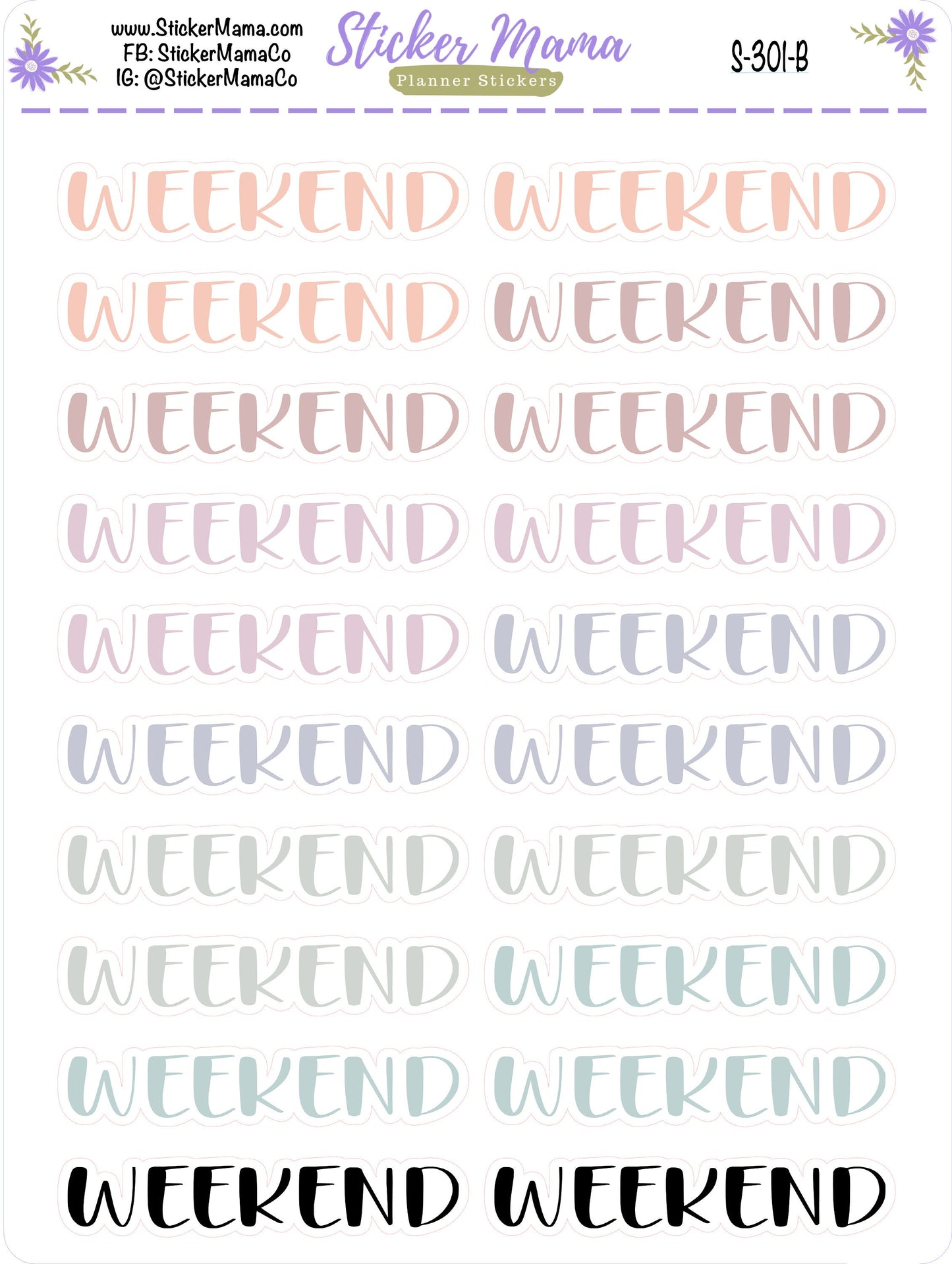 S-301 - WEEKEND STICKERS || Weekend Planner Stickers || Script Stickers