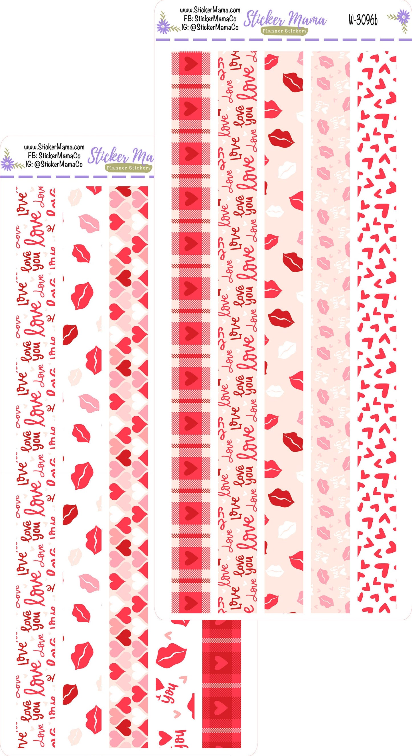 W-3096- Hearts 'n Kisses Washi Stickers || Planner Stickers || Washi for Planners
