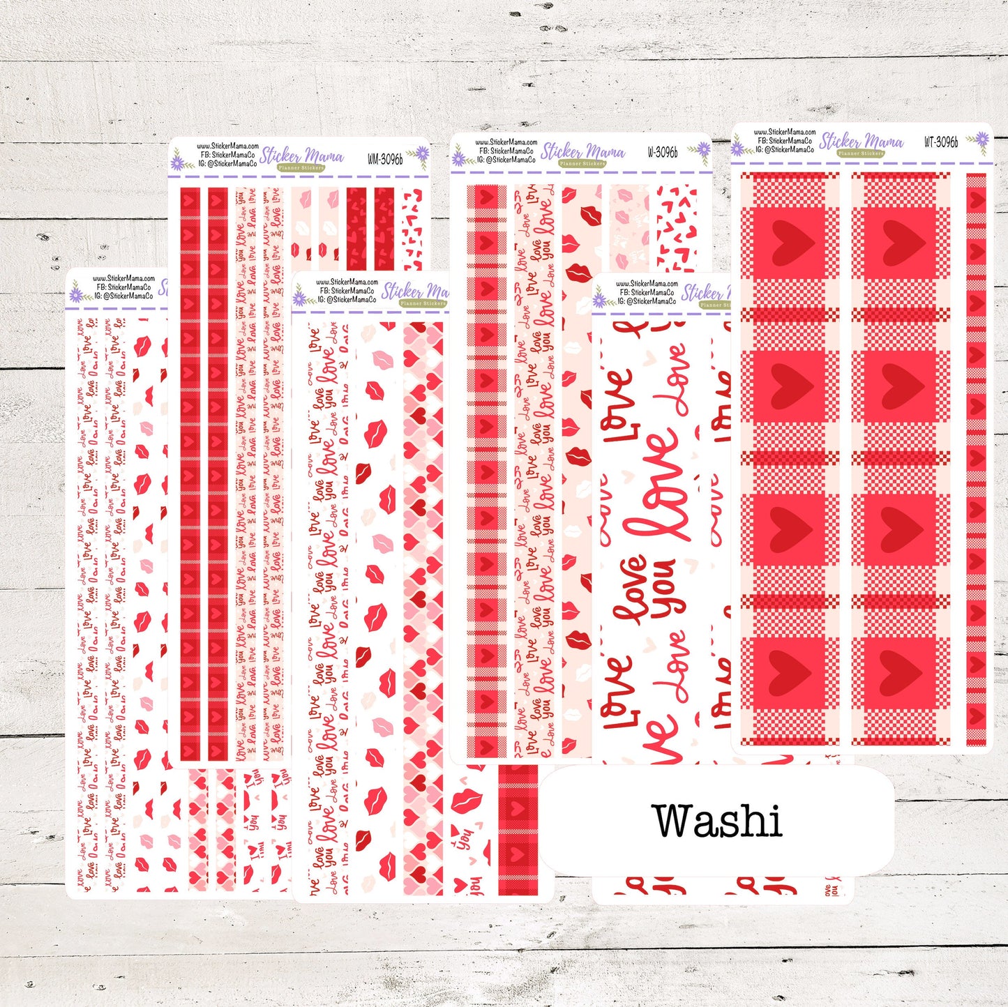 W-3096- Hearts 'n Kisses Washi Stickers || Planner Stickers || Washi for Planners