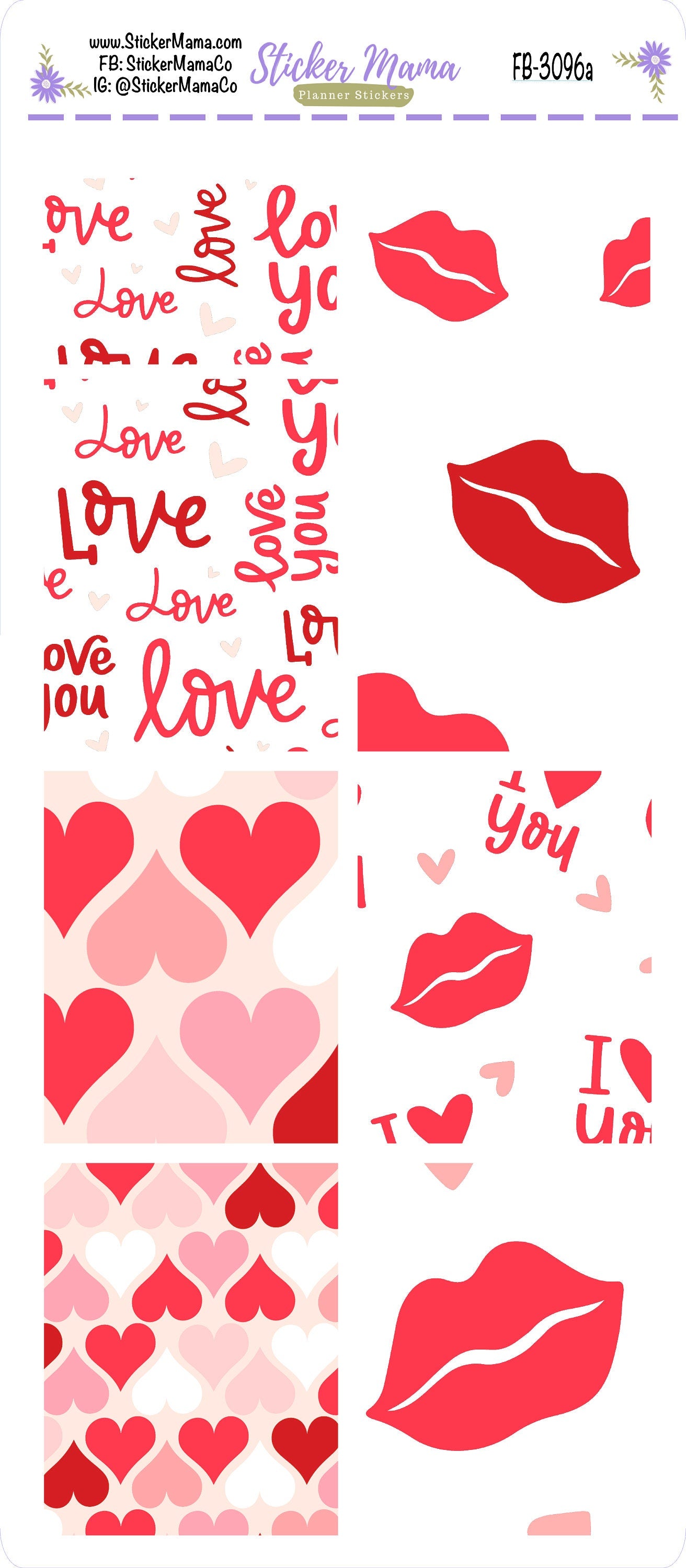 FB-3096 - FULL BOX Hearts 'n Kisses Stickers || Planner Stickers -|| Full Box for Planners