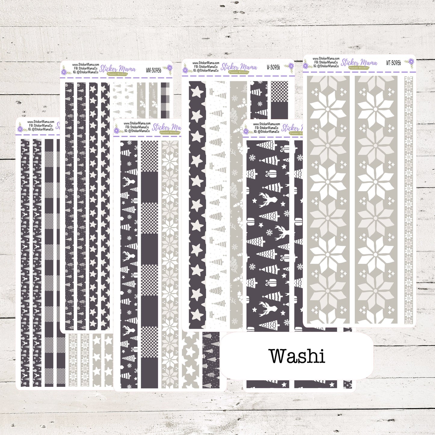 W-3095- WINTER GREY || Washi Stickers || Planner Stickers || Washi for Planners