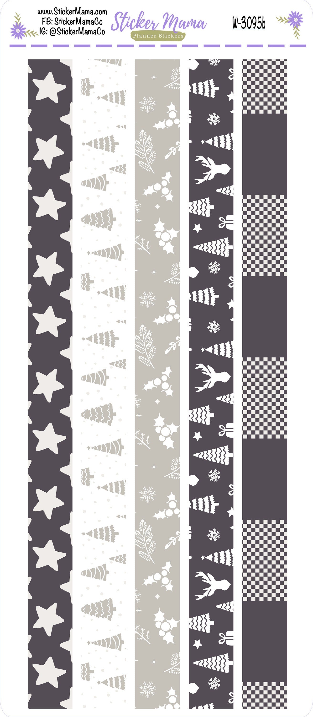 W-3095- WINTER GREY || Washi Stickers || Planner Stickers || Washi for Planners