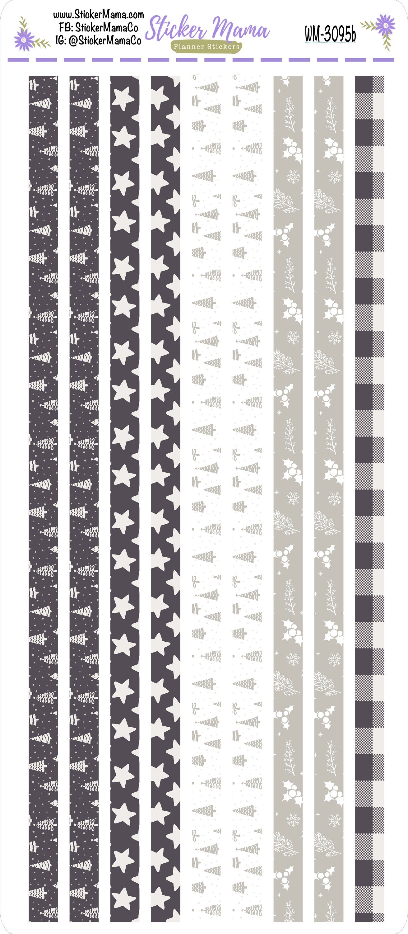 W-3095- WINTER GREY || Washi Stickers || Planner Stickers || Washi for Planners