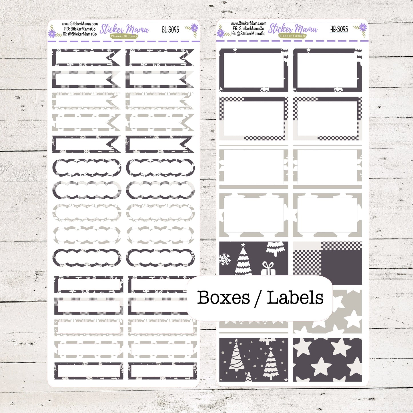 BL-3095 - HB-3095 Winter Grey Basic Label Stickers -  - Half Boxes - Planner Stickers - Full Box for Planners
