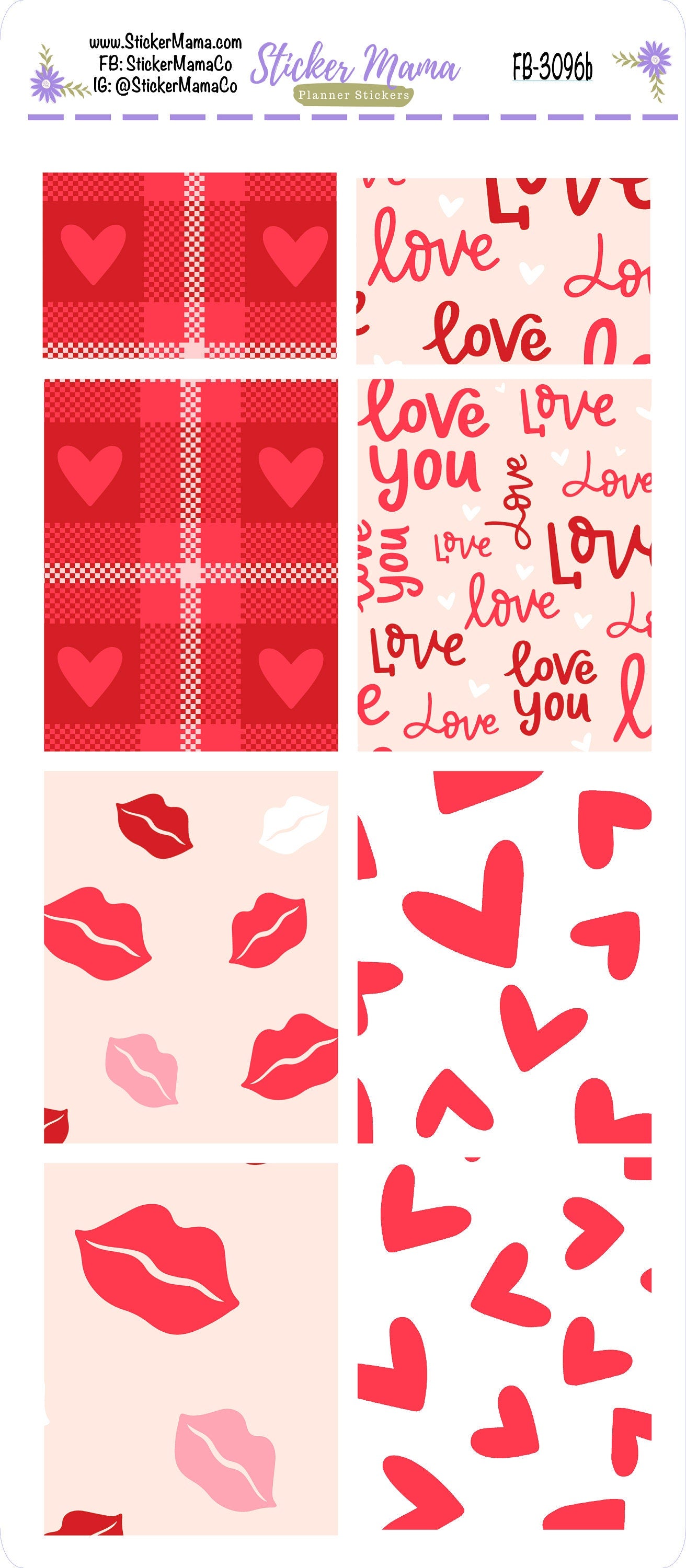 FB-3096 - FULL BOX Hearts 'n Kisses Stickers || Planner Stickers -|| Full Box for Planners