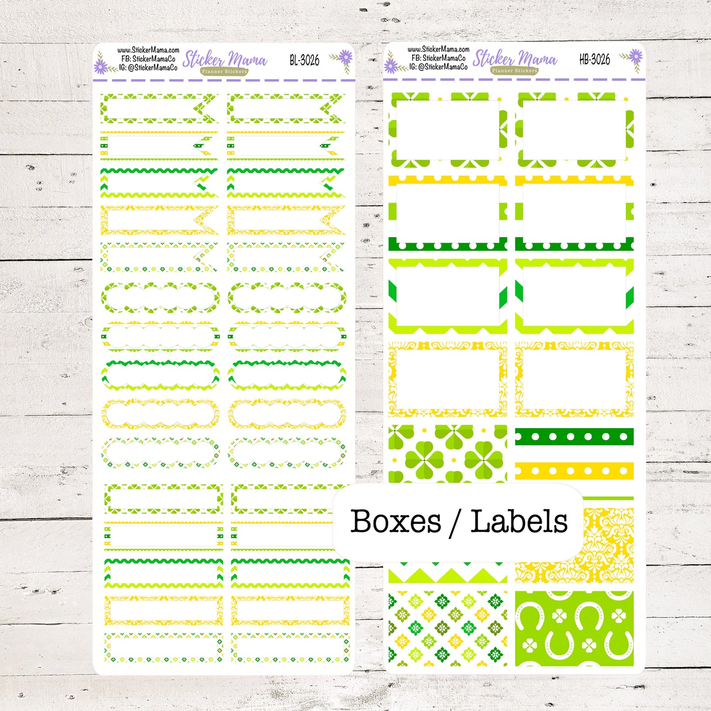 BL-3026 - HB-3026 St. Patricks Day Basic Label Stickers -  - Half Boxes - Planner Stickers - Full Box for Planners
