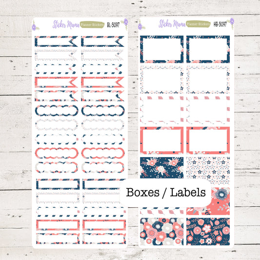 BL-3097 - HB-3097 - FRESH Happines - Basic Label Stickers -  - Half Boxes - Planner Stickers - Full Box for Planners