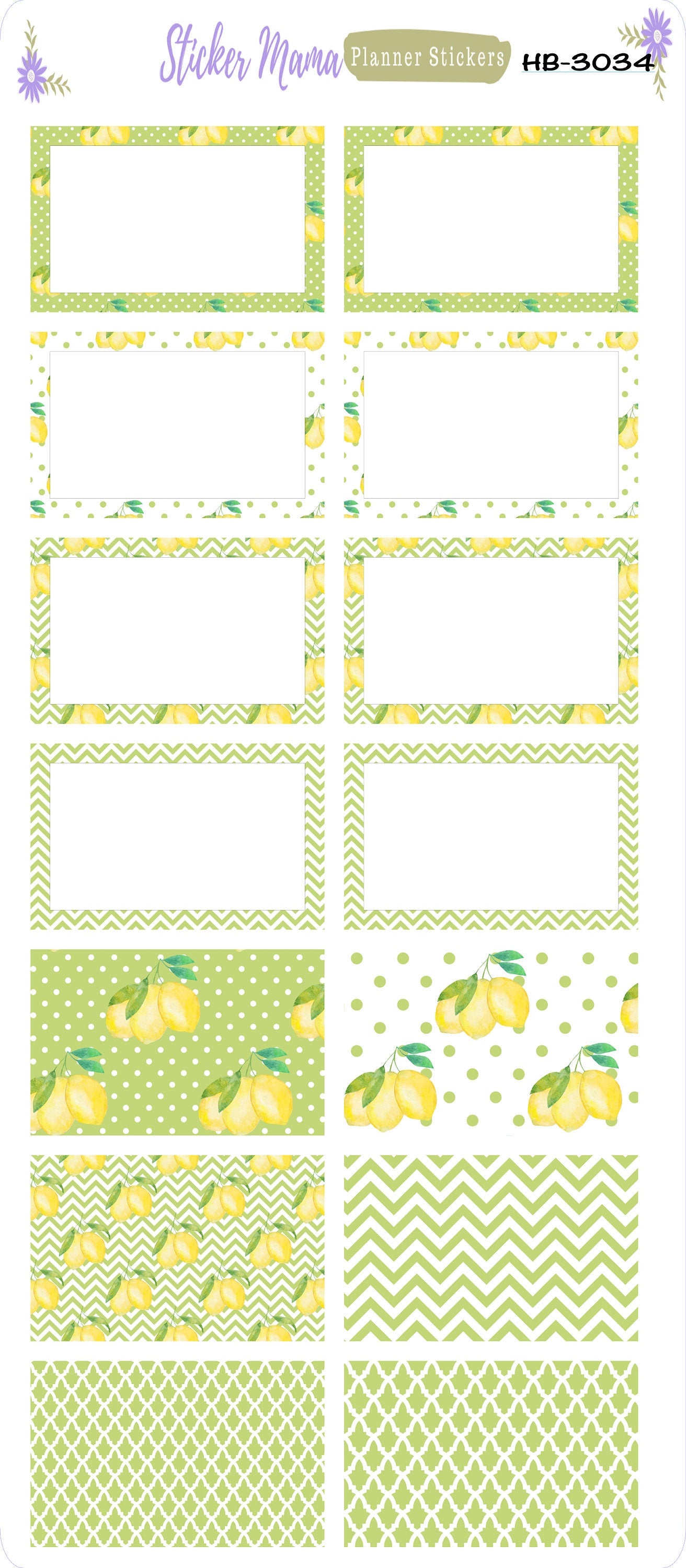 BL-3034 - HB-3034 Watercolor Lemons Basic Label Stickers -  - Half Boxes - Planner Stickers - Full Box for Planners