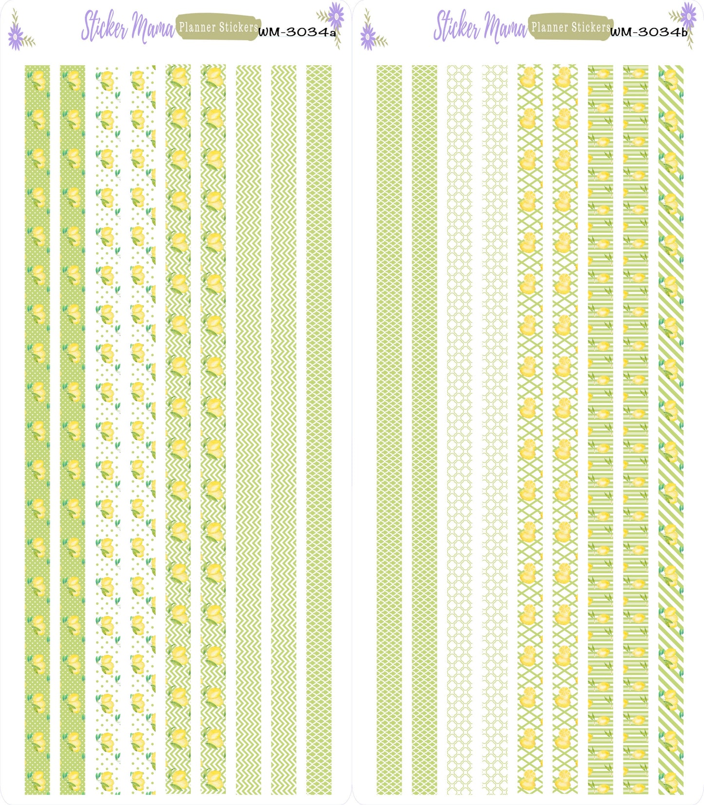 W-3034- Watercolor Lemons Washi Stickers || Planner Stickers || Washi for Planners