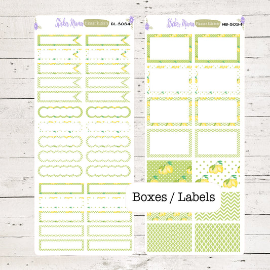 BL-3034 - HB-3034 Watercolor Lemons Basic Label Stickers -  - Half Boxes - Planner Stickers - Full Box for Planners
