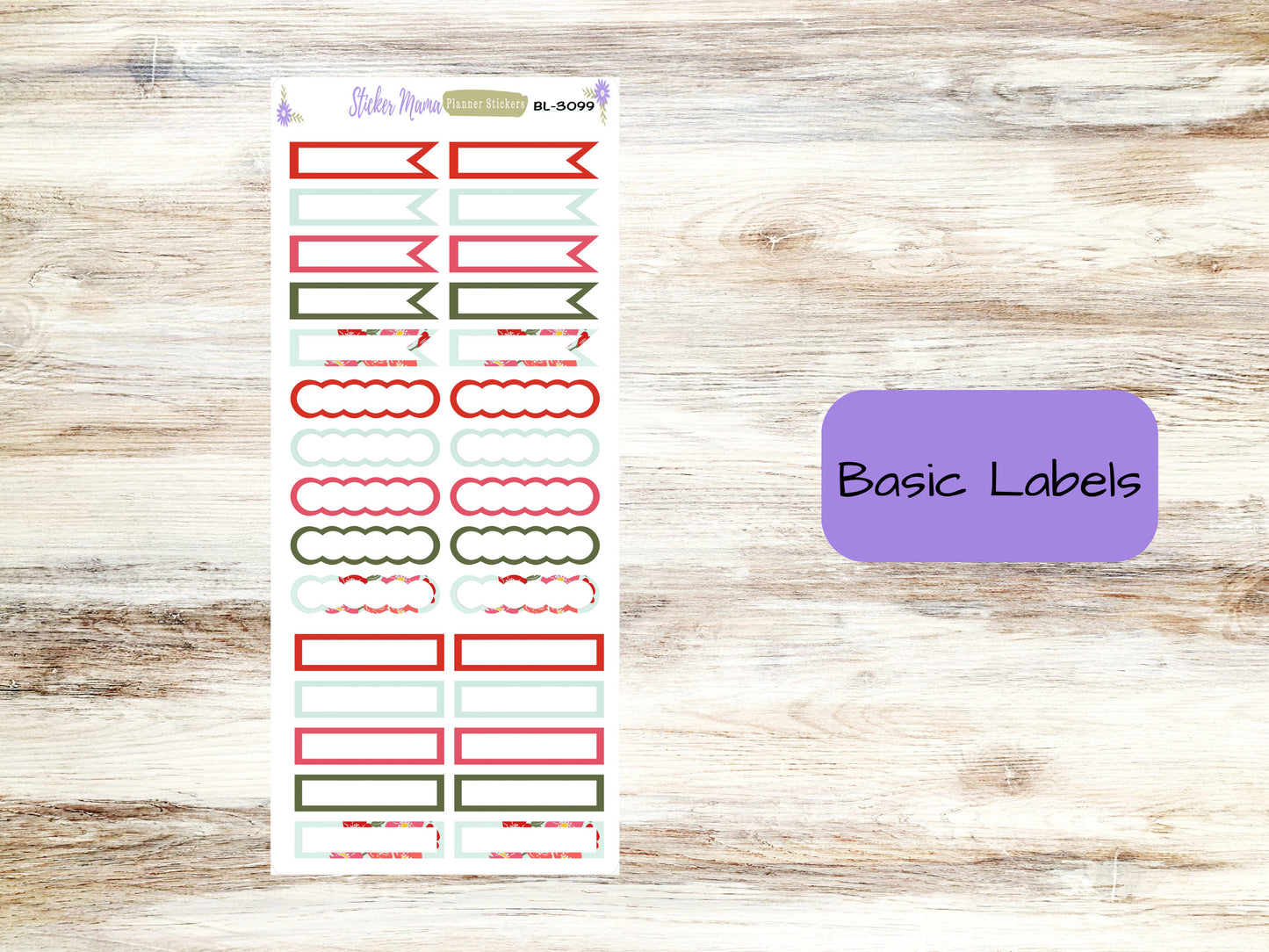 BASIC/HALF-BOX Stickers-3099 || Beautiful Poppy Blossoms || Basic Label Stickers -  - Half Boxes - Planner Stickers - Full Box for Planners