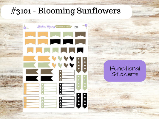 CUTE FUNCTIONAL STICKERS-F-3101 || Blooming Sunflowers || Planner Stickers || Stickers ||