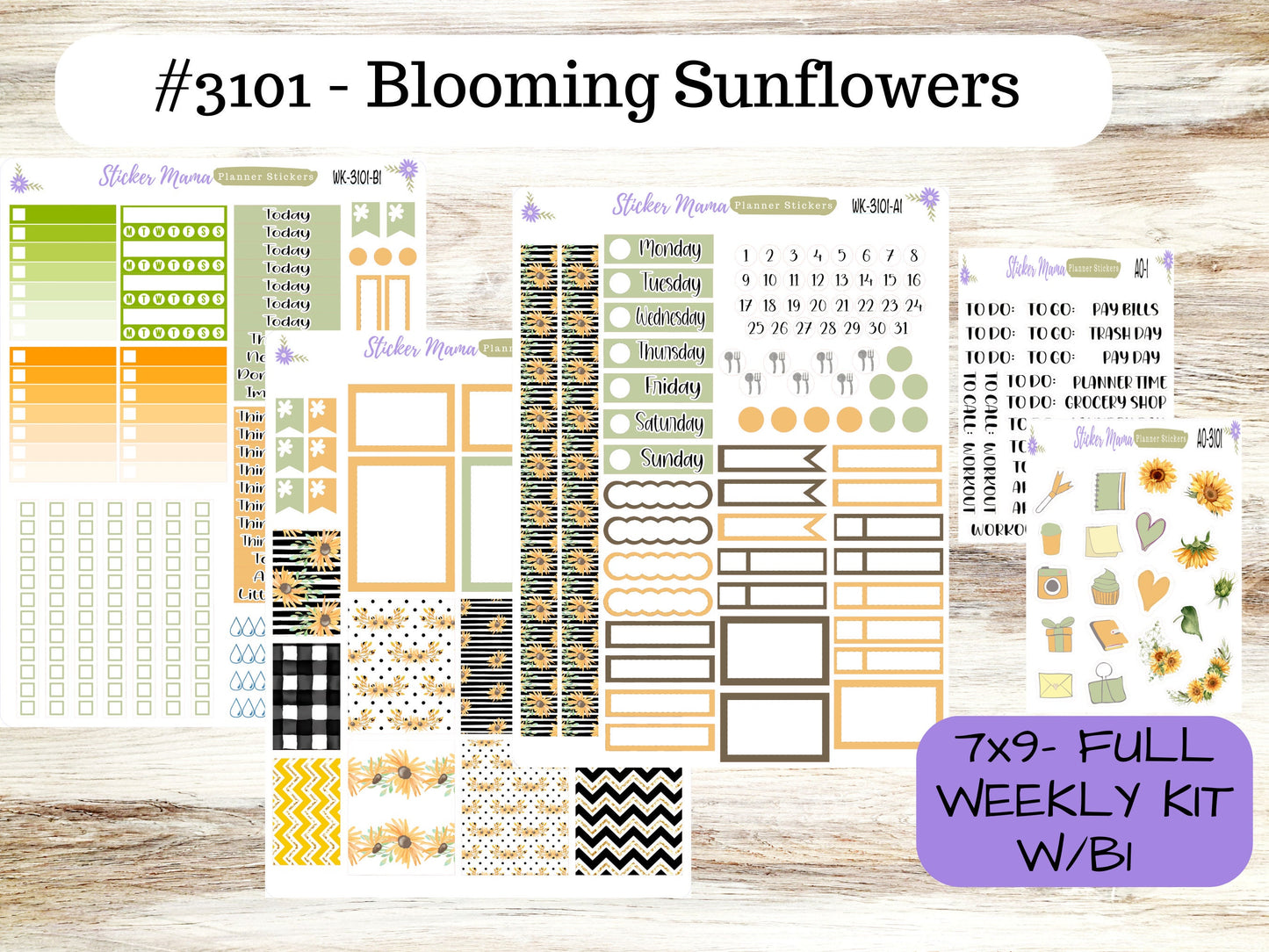 WEEKLY KIT- 3101 - Blooming Sunflowers  || Weekly Planner Kit || Erin Condren || Hourly Planner Kit || Vertical Planner Kit