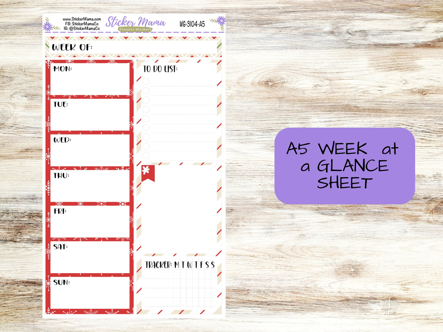 WEEK at a GLANCE-Kit #3104 || Santa's Here || Week at a Glance - weekly glance 7x9 or a5