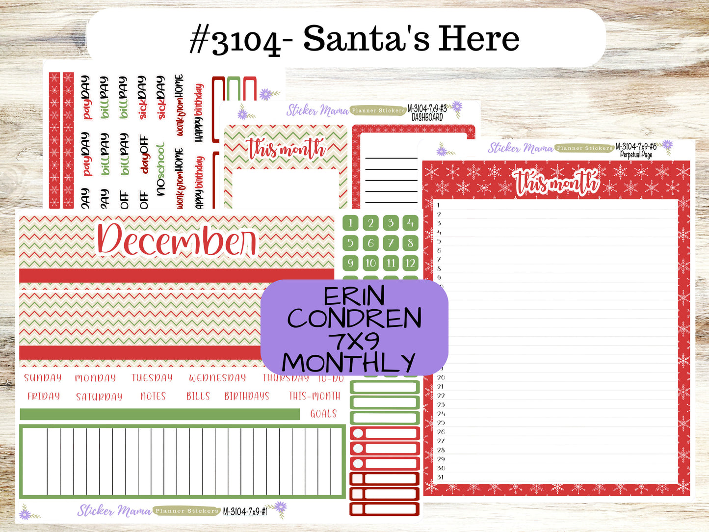 MONTHLY KIT-3104 || 7X9 || Santa's Here - 7x9 ec December Monthly Kit - December Monthly Planner Kits -  Monthly Pages