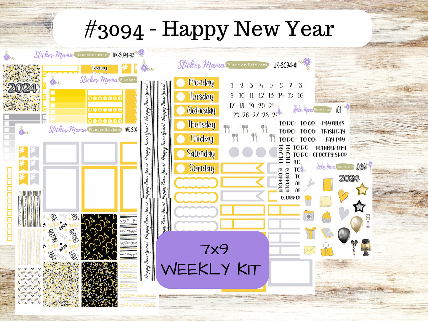 WK-3094 - Happy New Year  || Weekly Planner Kit || Erin Condren || Hourly Planner Kit || Vertical Planner Kit