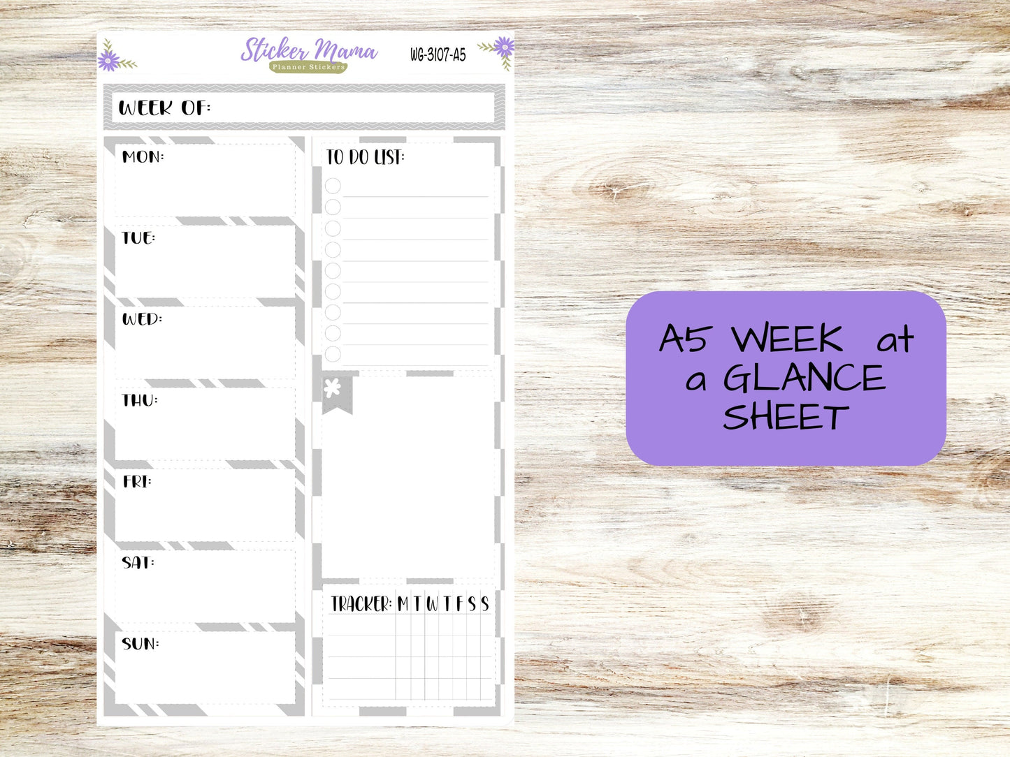 WEEK at a GLANCE-Kit #3107  || Neutral, Grey White  || Week at a Glance - weekly glance 7x9 or a5