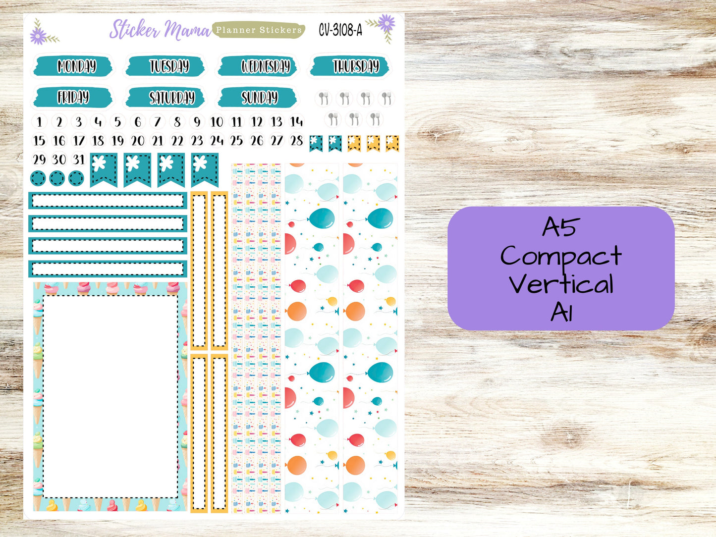 A5 COMPACT VERTICAL-Kit #3108 ||  Happy Birthday! - Compact Vertical - Planner Stickers - Erin Condren Compact Vertical Weekly Kit