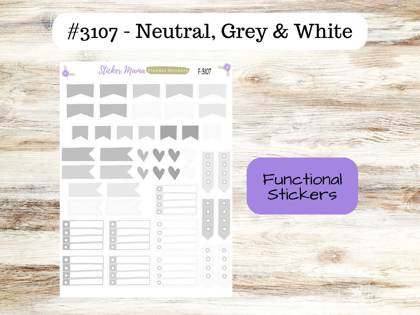 CUTE FUNCTIONAL STICKERS-F-3107 || Neutral, Grey & White  || Planner Stickers || Stickers ||