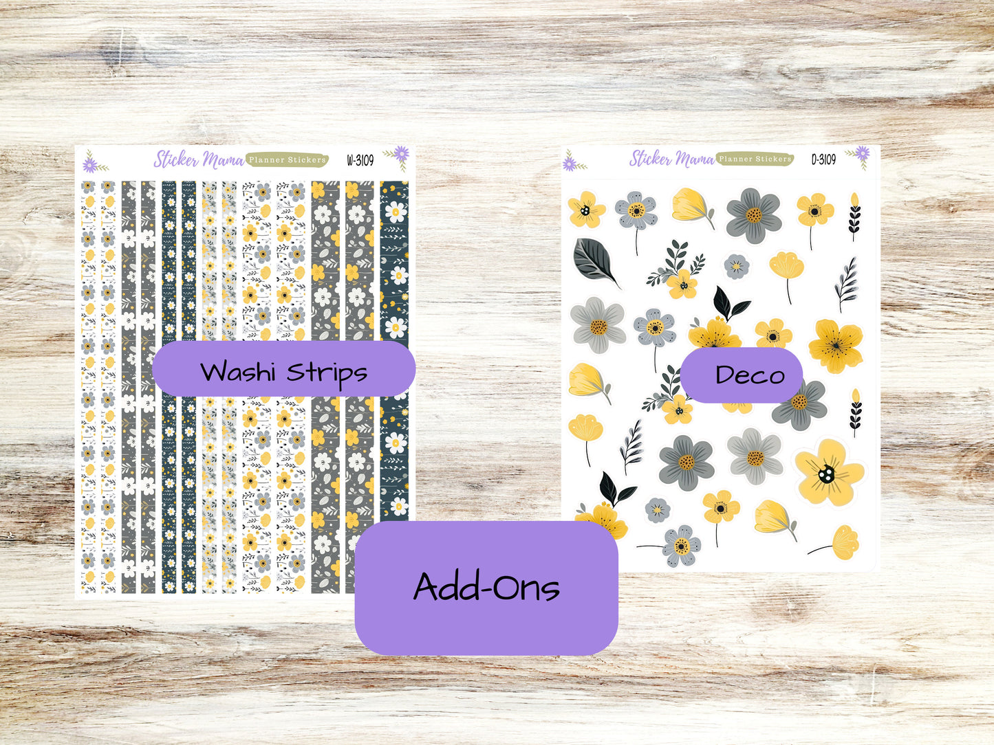SIMPLE KIT  || #3109 || Grey and Yellow Floral  || Any Kind Planner || Planner Stickers || Planner Stickers