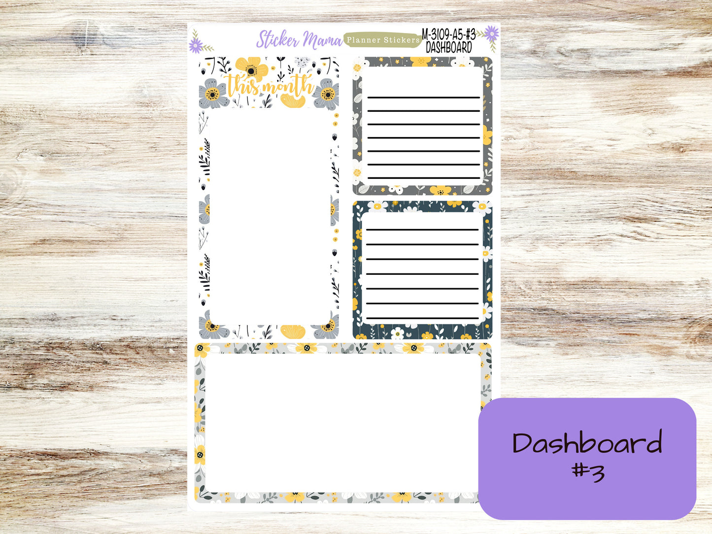 MONTHLY KIT-3109 || A5 || Grey and Yellow Floral  || - ec May Monthly Kit - MayMonthly Planner Kits - Monthly Pages