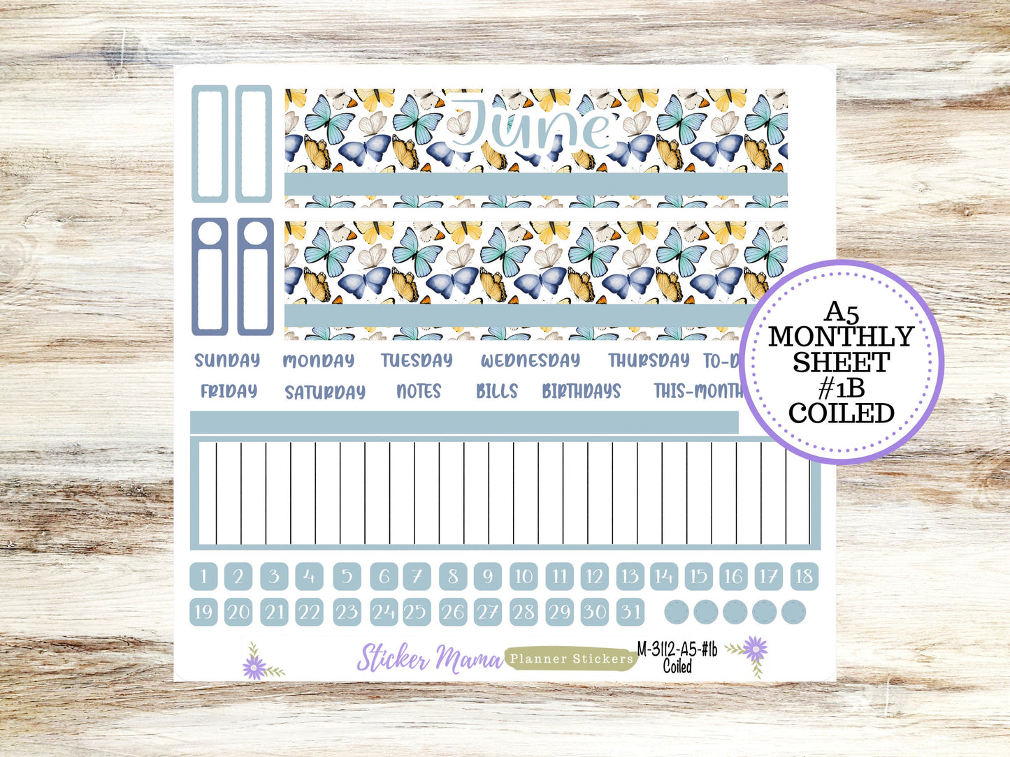 MONTHLY KIT-3112 || A5 || Butterflies Spring Stickers  || - ec June Monthly Kit - June Monthly Planner Kits - Monthly Pages