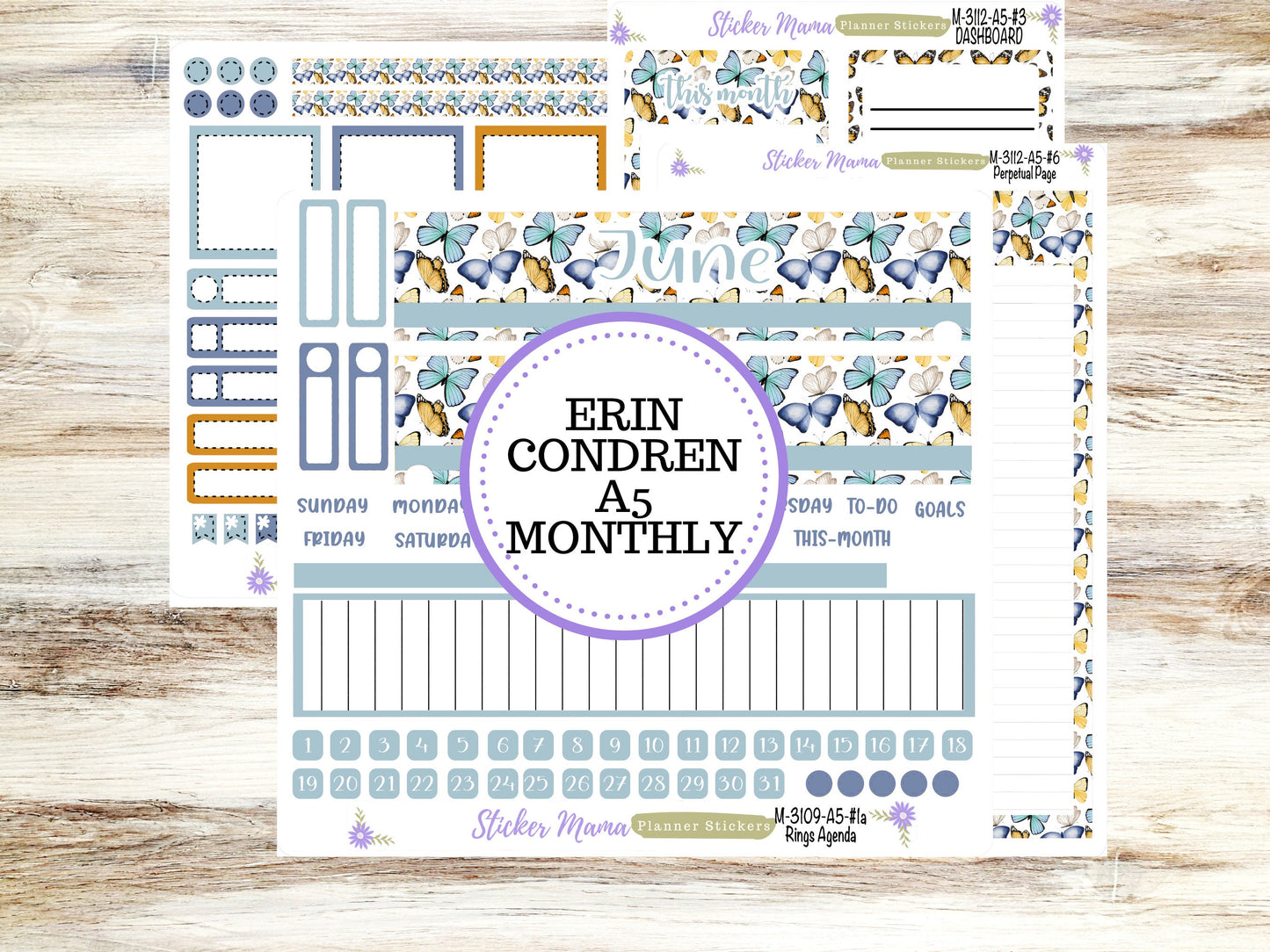 MONTHLY KIT-3112 || A5 || Butterflies Spring Stickers  || - ec June Monthly Kit - June Monthly Planner Kits - Monthly Pages